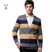 Custom Jacquard Knitwear ODM Fashion Clothing Striped Cotton Men Cardigan with Button